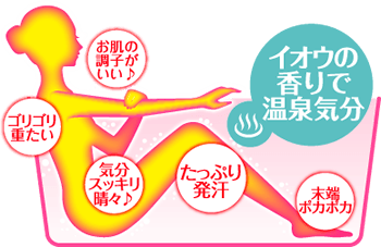イオウの香りで温泉気分(お肌の調子がいい♪ ゴリゴリ重たい 気分スッキリ晴々♪ たっぷり発汗 末端ポカポカ)