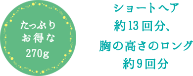 たっぷりお得な270g ショートヘア約13回分、胸の高さのロング約9回分