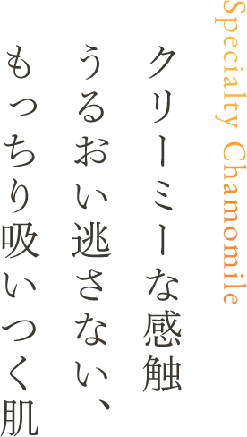 クリーミーな感触うるおい逃さない、もっちり吸いつく肌 Specialty Chamomile