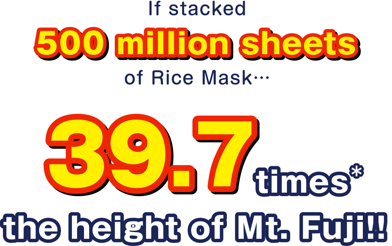 If stacked.  500 million sheet of Rice Mask… 39.7times＊ the height of Mt. Fuji!!