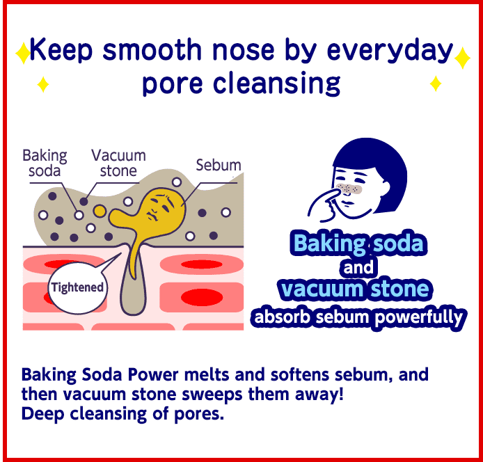 Baking Soda Power melts and softens sebum and then vacuum stone sweeps them away! Deep cleansing of pores.