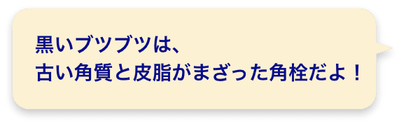 黒いブツブツは、
        古い角質と皮脂がまざった角栓だよ！