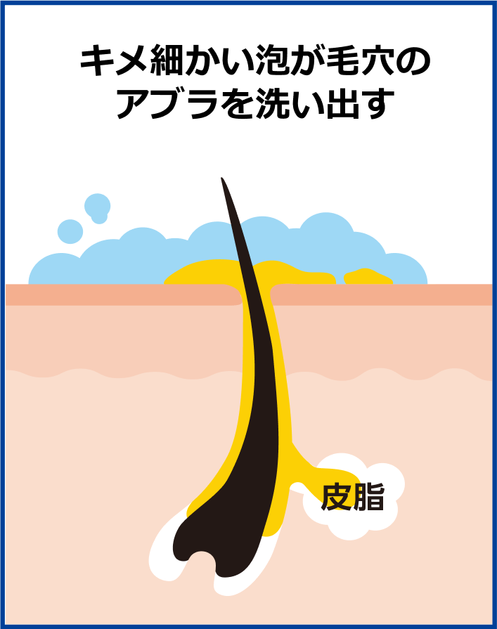 キメ細かい泡が毛穴のアブラを洗い出す