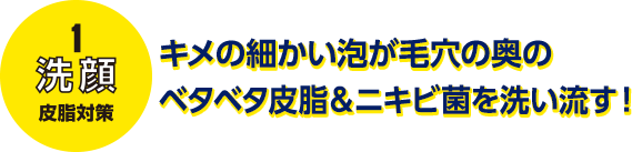 1 洗顔　皮脂対策 キメの細かい泡が毛穴の奥のベタベタ皮脂＆ニキビ菌を洗い流す！