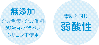 無添加 合成色素・合成香料 鉱物油・パラベン シリコン不使用 素肌と同じ弱酸性