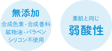 無添加 合成色素・合成香料 鉱物油・パラベン シリコン不使用  素肌と同じ弱酸性