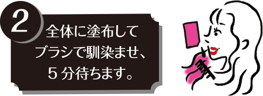 2)全体に塗布してブラシで馴染ませ、5分待ちます。