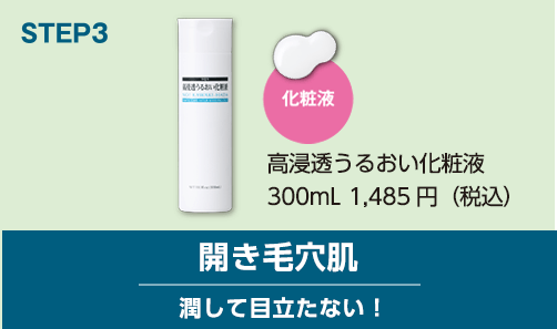 STEP3　化粧液　高浸透うるおい化粧液　300ml　1,485円　開き毛穴肌　潤して目立たない！